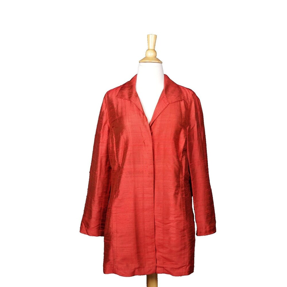 Chico's Red Raw Silk Button Down Blouse / Tunic Size 1 (US 8 / M)